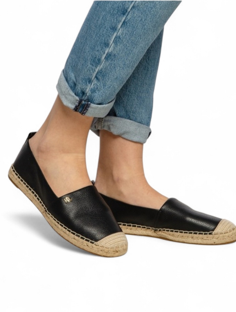 Ralph Lauren Black Cameryn Leather Espadrille - Size 11